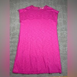 Boden Cutwork Hot Pink Shirt Dress Eyelet Short Sleeve Dress Size 10